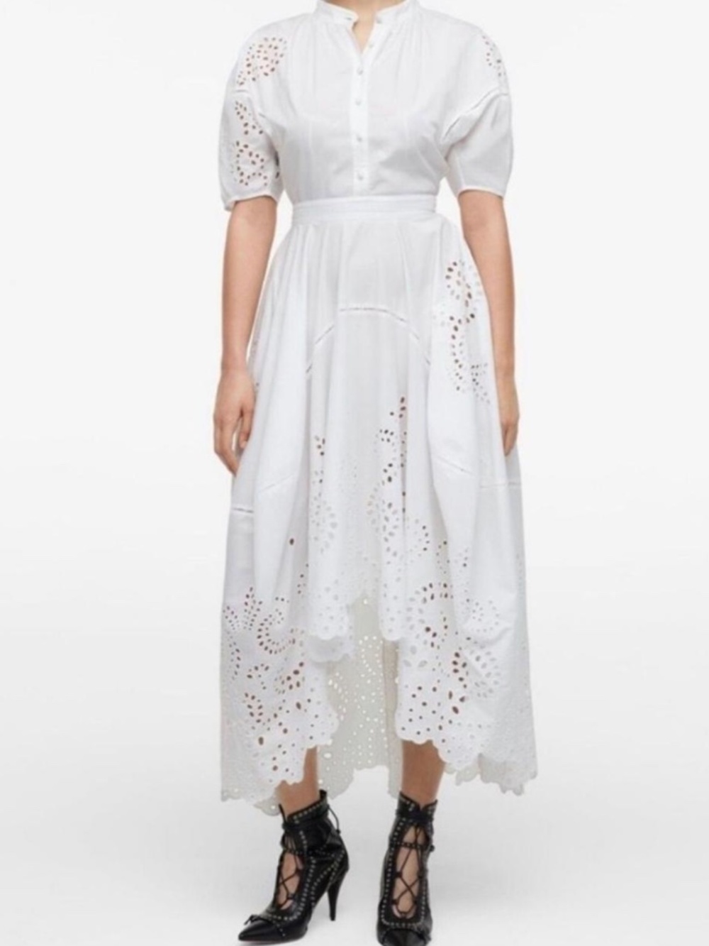 RARE - ZARA LIMITED EDITION EMBROIDERED POPLIN DRESS OYSTER WHITE - SZ XXL